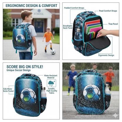 Football theme Backpack | Lightweight | 3D Print | Bag with Zipper | Pencil case