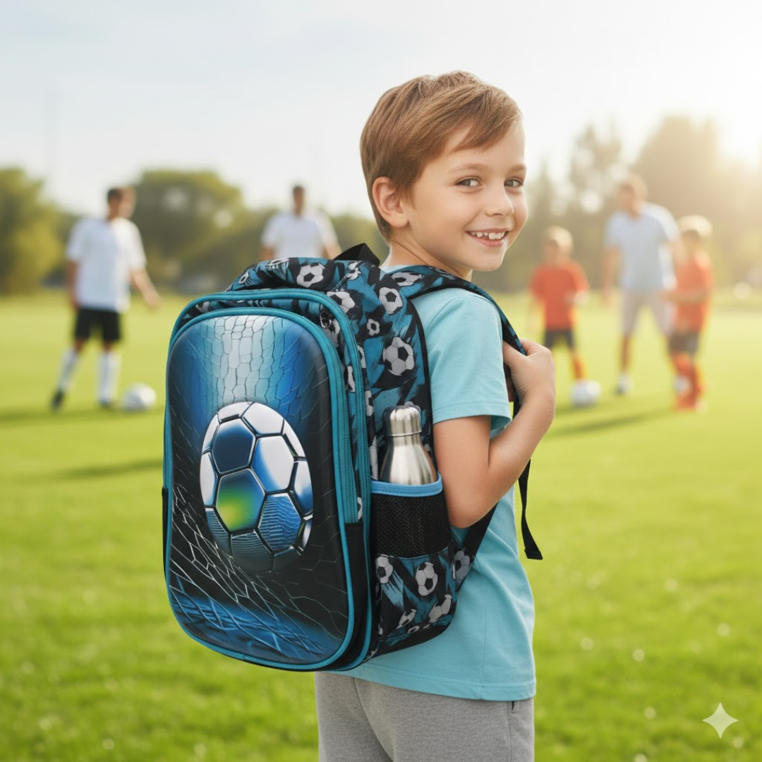 Football theme Backpack | Lightweight | 3D Print | Bag with Zipper | Pencil case