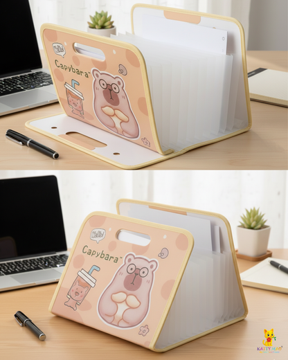 Capybara Expandable Folder | Multi-Pocket | File Organiser with Handle.