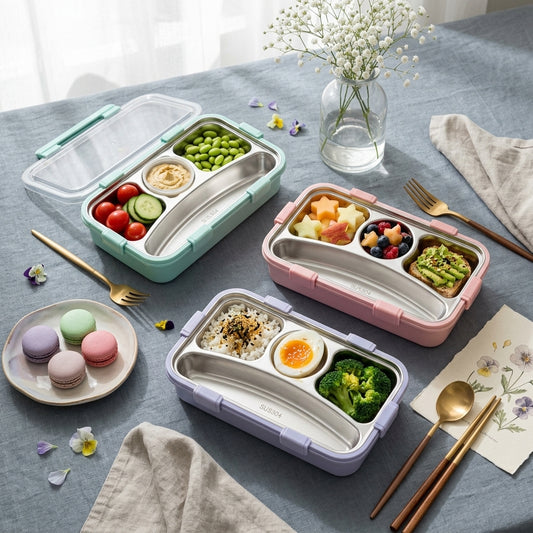 Stainless Steel Lunch Box (4 Compartment, Pastel)
